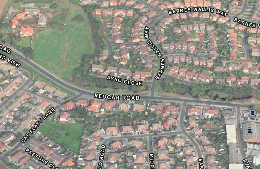 Proposed crossing location on Redcar Road